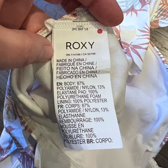 Roxy Mills One Piece Ruffle Strap White, Pink, Blue Leaf Print Swimsuit Size S - Picture 6 of 8